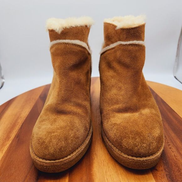 UGG Womens 8 Kasen Brown Suede Ankle Boots Booties Sheepskin Lined Block Heel - Picture 2 of 11